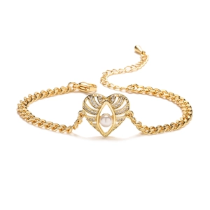 18K gold plated evil eye Cuban chain bracelet with zircon and heart charm for women