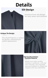 Close-up of black faux cashmere shawl showing intricate jacquard texture and strap detail