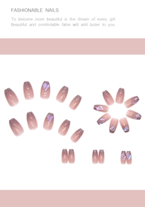 Detailed close-up of 24pcs pink purple ombre press-on nails with glitter and shell accents
