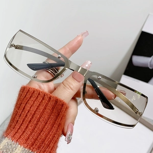 Y2K punk silver metal hollow oval sunglasses with rivet details for women