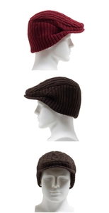 Macro detail of thick knit cable pattern on men winter newsboy cap with ear protection