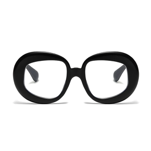 Oversized round black thick frame glasses for women with retro stylish polished finish