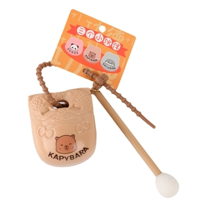 Stress-relief Capybara wooden fish toy keychain with hammer and cartoon panda tag
