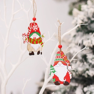 Handcrafted wooden Christmas gnome hanging ornaments for holiday tree decorations