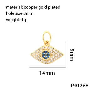 18K gold plated evil eye pendant with blue and clear zircon stones for DIY jewelry