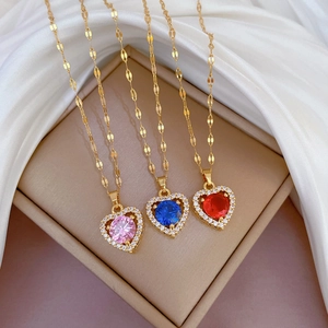 Heart Pendant Necklace Titanium Steel Chain Copper Micro Pave Cubic Zirconia Luxury Elegant Jewelry For Women Gift