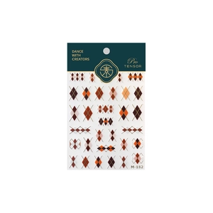 Brown argyle sweater pattern nail stickers set with geometric designs, model M-182