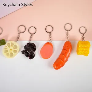 Creative PVC simulation food keychain set including corn and sausage pendants