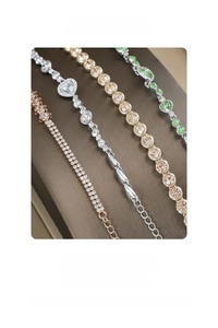 Detailed macro view of crystal bracelets on premium brown PU leather jewelry display