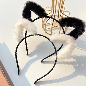 Bandeau Oreilles De Chat Mignon Peluche Fausse Fourrure Alliage Forme Animale Serre-Tête Pour Cosplay Fête Femmes