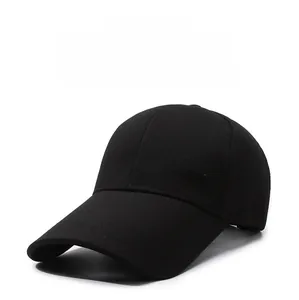 Detail of black baseball cap with FIRST embroidery and breathable twill cotton texture