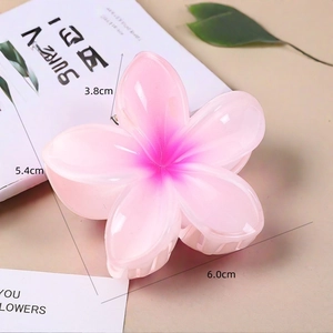 Detail showing dimensions of pink floral hair claw with matte finish, 6.0cm length