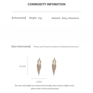 Detailed product specifications for long gold tassel earrings with rhinestone and alloy