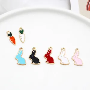 Bunny Rabbit And Carrot Alloy Enamel Charms For DIY Jewelry Making Pendants Gold Plated Cartoon Cute Accessories