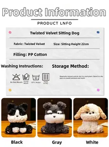 Détail du matériau en peluche douce, rembourrage coton PP et options de taille 22cm