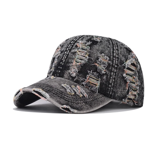 Distressed Washed Denim Baseball Cap Large Hole Streetwear Adjustable Retro Sunshade Hat Men Women