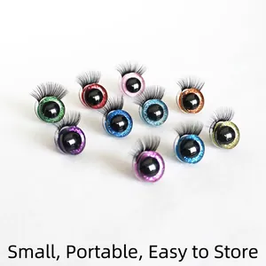 Set of 3D colorful glitter doll eyes with long black eyelashes for DIY doll making