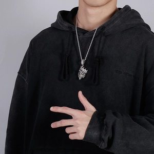 Men's hip hop silver stainless steel lion head pendant with crown and twist rope chain