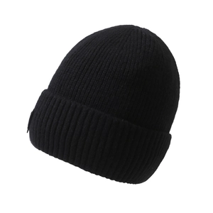 Classic black knitted beanie with cuffed design for women, warm winter thermal headwear