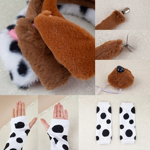 Plush spotted puppy dog costume set with brown ears headband tail and knit gloves