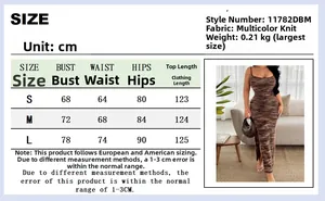 Size chart for Y2K style knit maxi dress with side slit showing S M L measurements