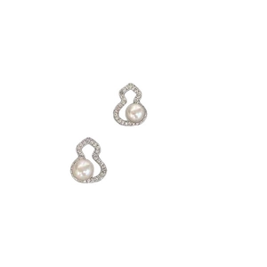 Elegant silver gourd earrings featuring sparkling zircon inlay and white pearls