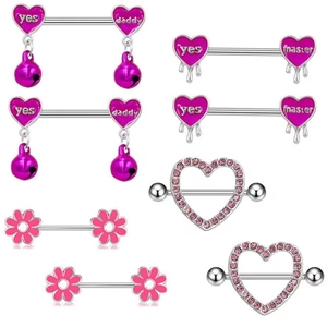 Anelli per Capezzoli a Cuore in Lega di Zinco Con Strass Rosa Campanello Fiore Piercing Capezzolo Gioielli per Donna Festa