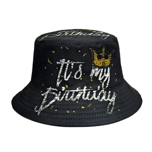 Bucket Hat Polyester Sun Protection Birthday Party Crown Print Retro Breathable For Unisex