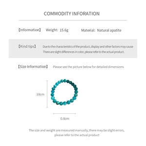 Detailed size chart of natural blue apatite beaded bracelet with 8mm stone beads