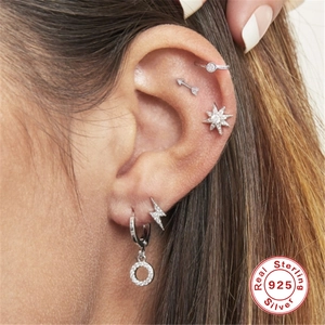 S925 sterling silver arrow piercing earring set with sparkling cubic zirconia accents