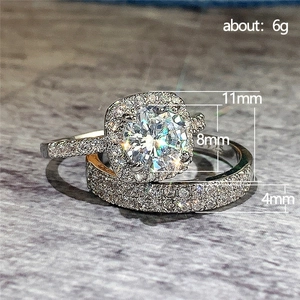 925 silver cushion cut halo ring set with cubic zirconia stones and 11mm width design