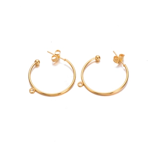 Detailed view of golden stainless steel C-shaped hoop earring findings for DIY jewelry