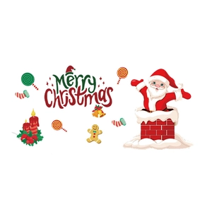 Festive Santa Claus wall sticker set with Merry Christmas lettering for holiday home decor