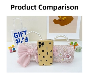 Pink tweed cylinder handbag for girls with pearl handle and silk bow detail