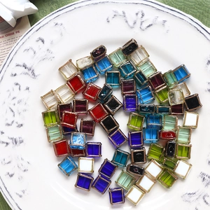 Vintage style cube glass beads with gold trim for DIY jewelry making in assorted colors