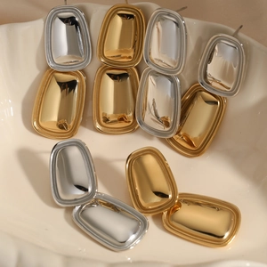 Polished stainless steel geometric rectangle hoop earrings in gold and silver finish