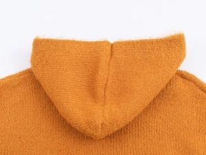 Sweat à capuche minimaliste en tricot jaune gingembre en tissu doux à poils longs