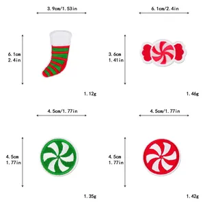 Size chart showing dimensions and weight for Christmas themed embroidery DIY patches