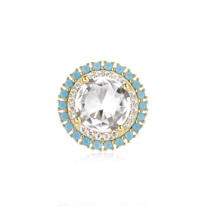 Elegant S925 silver gold-plated stud earrings with turquoise beads and central crystal