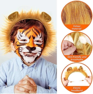 Detail view of brown lion mane headband with soft velvet material and high elasticity