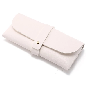 Litchi pattern leather sunglass pouch in off-white with golden metal buckle clasp