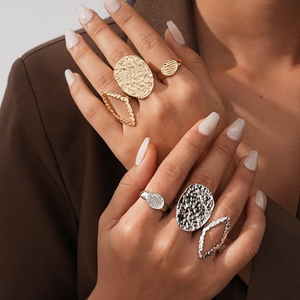Bagues Géométriques En Alliage Martelé Ajustable Style Rétro Bohème Accessoires Bijoux Pour Femmes