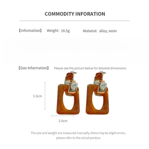 Detail specifications of amber resin rectangular earrings with alloy metal hardware