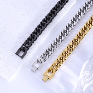 Set of black, silver, and gold stainless steel Cuban chain bracelets for men and women