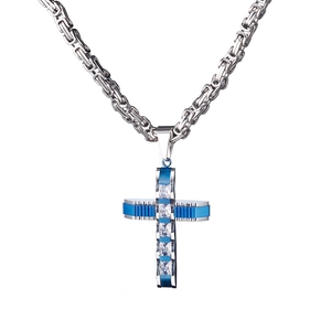 Detailaufnahme der Byzantiner-Kette mit blauem Kreuzanhänger und Zirkonia-Steinen