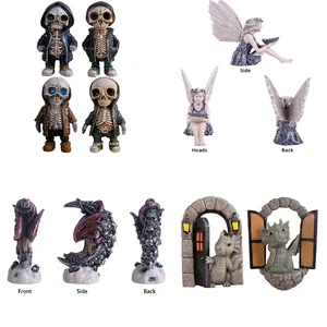 Resin Skeleton And Dragon Figurines Gothic Halloween Home Desktop Decor Cool Street Style Collectible Art Statues