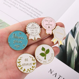 6-piece round enamel letter brooch set with gold plating in pastel colors for clothing