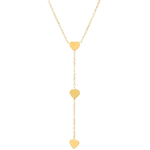 Elegante collana a Y dorata con tre ciondoli a cuore lucidi su una catena sottile