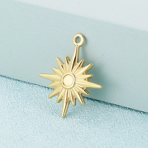 Polished gold stainless steel starburst pendant for DIY necklace and earring jewelry