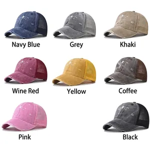 Berretti trucker in cotone con ricamo libellula e dettagli usurati in otto colori diversi